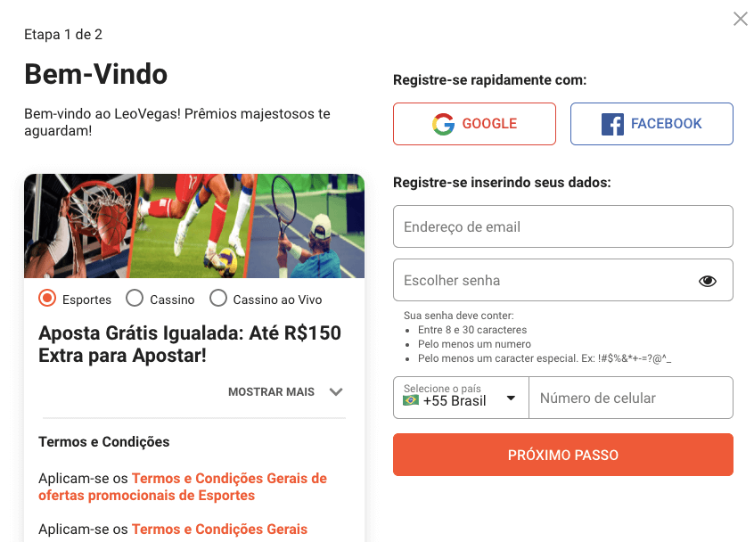 Cotação no LeoVegas